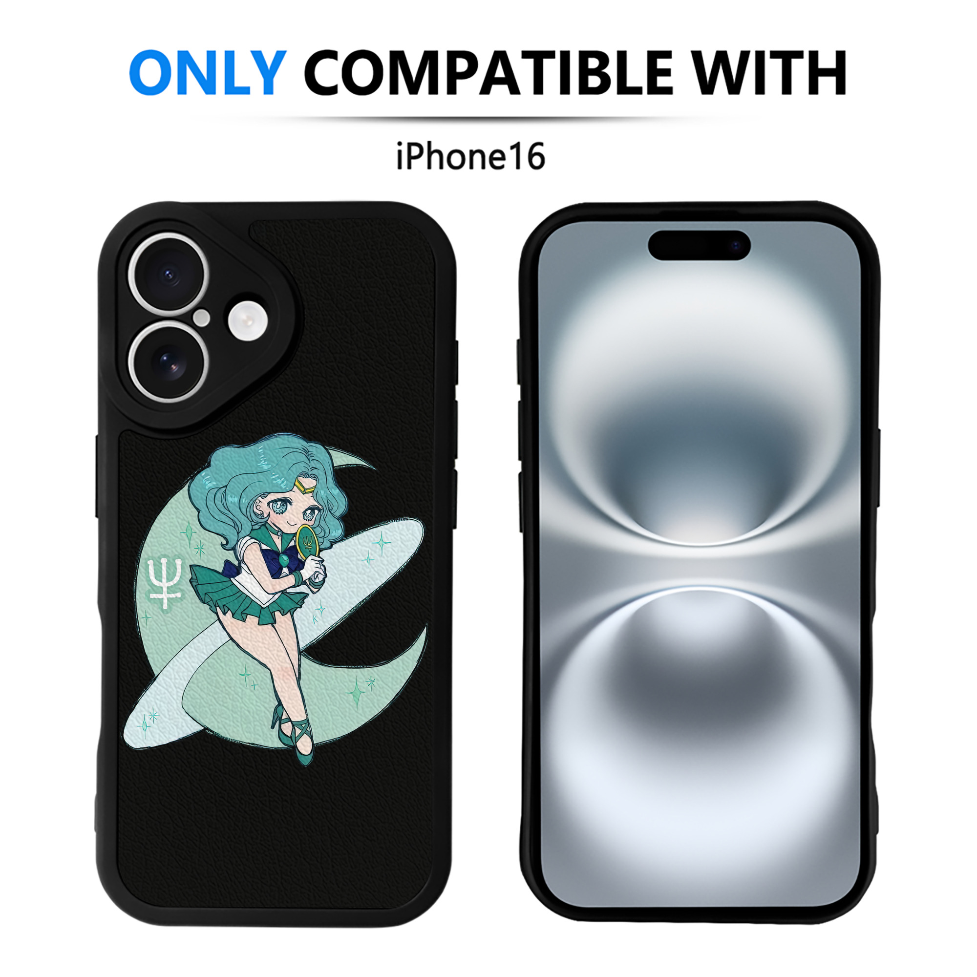 （画像用） 美少女戦士セーラームーン 海王 みちる（かいおう みちる） Sailor Moon Kaiou Michiru 【iPhone 16シリーズ対応】シリコンスマホケース（レザー調） 材質：シリコン